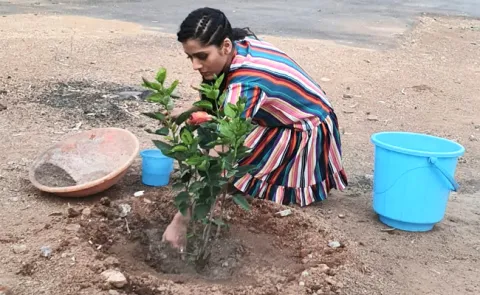 Jabardasth Anchor Rashmi Gautam Planting Plants - Sakshi