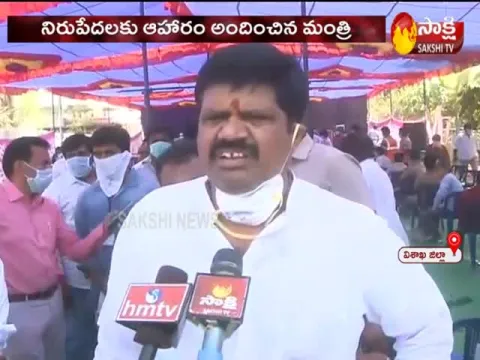 Minister Avanthi Srinivas supplies food to poor people in Madhurawada, 