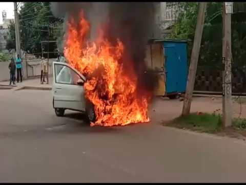 Car Burned On Road At Pendurthi