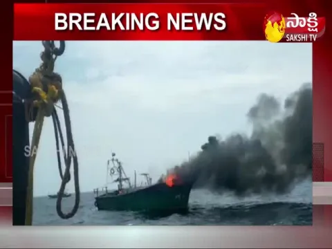 Nellore: Burning Boat Near Krishnapatnam
