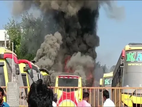 Private Buses Catch Fire In Ongole