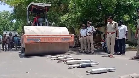 Karimnagar Police Trampled Bike Silencers With Road Roller