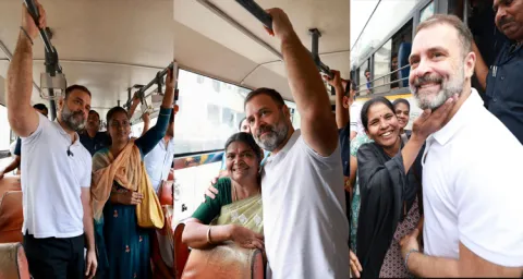 Video Rahul Gandhi Travelling In Bus And Met With Passengers