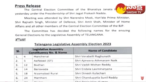 Telangana Elections 2023: BJP Releases Third List Of Candidates