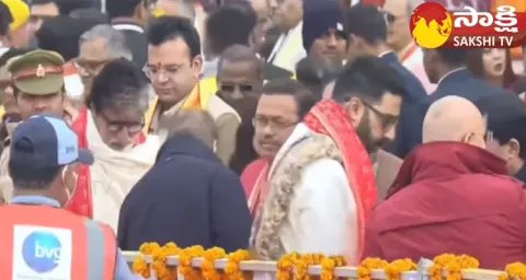 Amitabh Bachchan And Abhishek Bachchan At Ayodhya 
