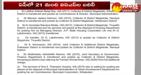 21 IAS Officers Transfer In Andhra Pradesh