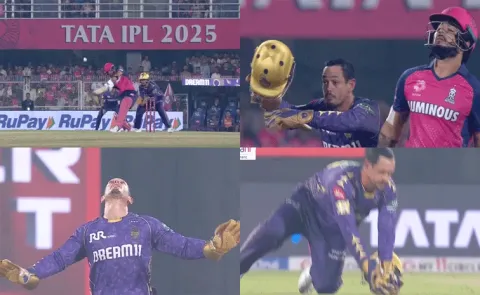 Quinton de Kock throws his helmet, takes Super Catch of parag