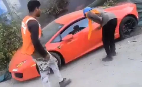 Lamborghini Driver After Hitting 2 Workers On Noida Footpath