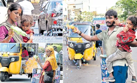 Water Bubble Guns traffic signal Rajasthani people
