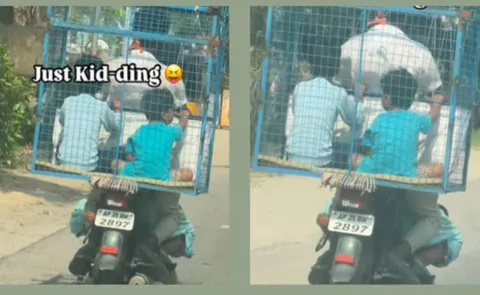 Dad turns poultry crate into bike seat for kids video viral