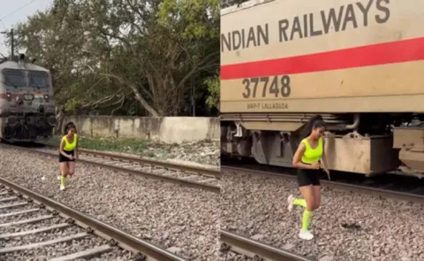  Fitness Influencer Runs Next To Speeding Train Goes Viral
