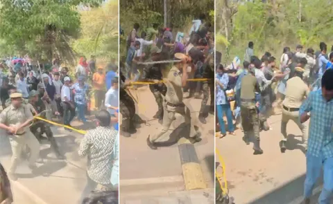 Telangana police lathi charge  On HCU Students