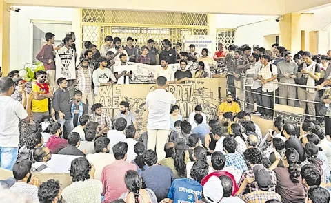 HCU Protesters Chant Slogans Against Revanth Reddy Over Land Auction