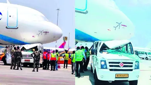 విమానాన్ని మినీ బస్‌ ఢీ 