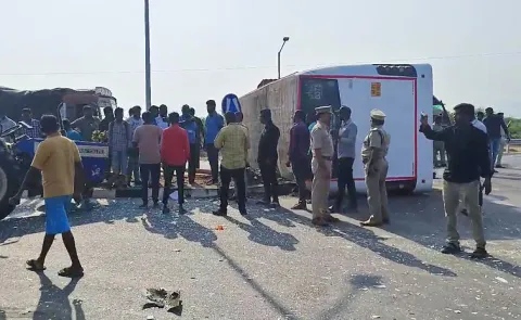 Road Accident In Tirupati: Bus Overturns