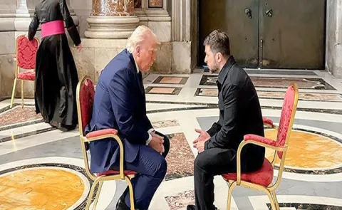 Ukrainian President Zelensky and US President Trump meet inside St Peters Basilica