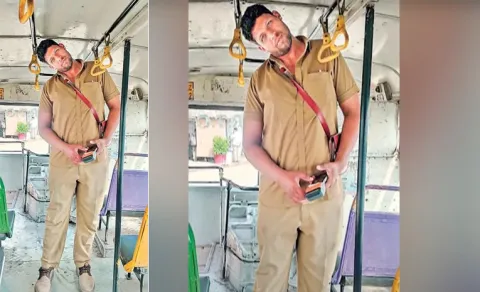 7-FootTall Hyderabad City Bus Conductor