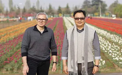 Union Minister Kiren Rijiju, CM Omar Abdullah Visit Srinagar Tulip Garden