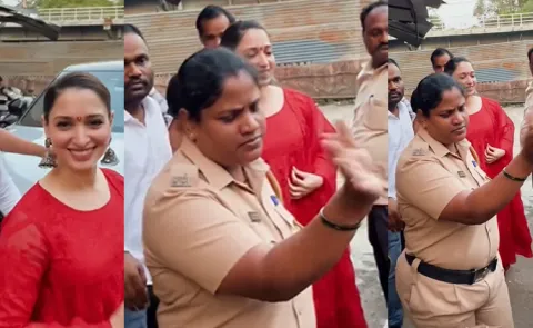 Odela 2 Event: Lady police officer steals the show while protecting Tamannaah
