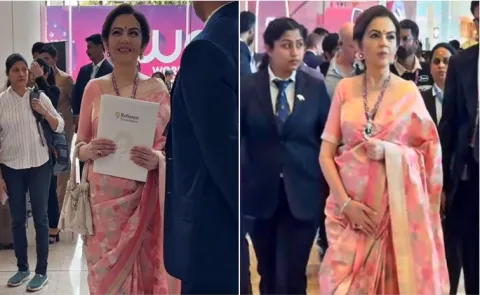 Nita Ambani Dazzles in diamonds and Banarasi silk saree at WAVES 202512