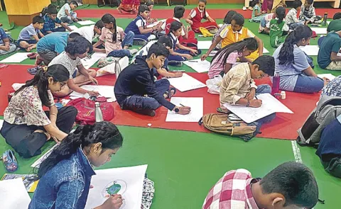 kids amazing paintings plastic pollution in Hyderabad