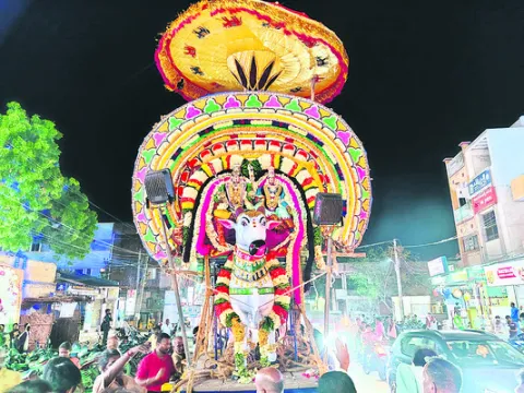 నందీశ్వరుడిపై శివపార్వతుల విహారం 
