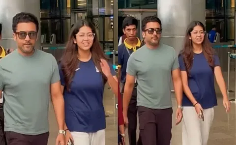 Actor Suriya in Hyderabad with daughter Diya for Venky Atluri Film