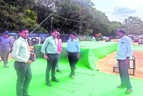 యోగాంధ్ర ఏర్పాట్ల పరిశీలన 