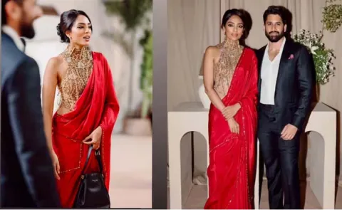 Sobhita Dhulipala styled stunning red satin saree And Christian Dior bag13