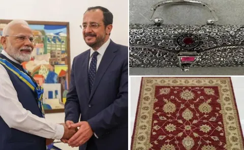 PM Modi Gifts Handmade Kashmiri Silk Carpet To Cyprus President