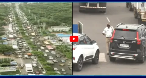 Huge Traffic In Visakha Due To Yoga Day Celebrations 1