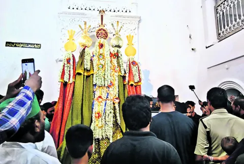 కొలువుదీరిన హజరత్‌ అబ్బాస్‌ పీర్లు 
