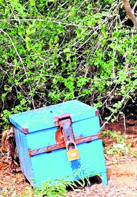 ముళ్ల పొదల్లో ఆలయం హుండీ