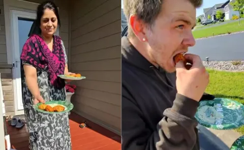 Indian Woman Offers American Construction Workers Medu Vadas
