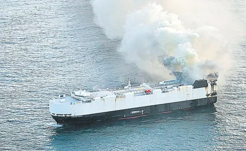 Burning cargo ship carrying 3,000 vehicles abandoned off Alaska