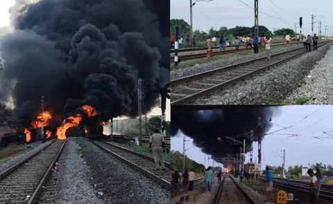 Goods Train Fire Accident Carrying Diesel In Tamil Nadu8