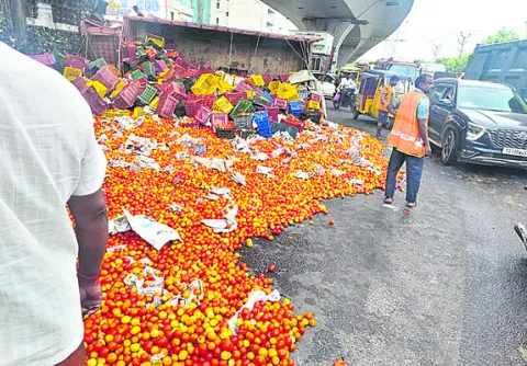 టమాటా లారీ బోల్తా