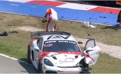 Ajith Kumar Clears Debris Off Track After His Car Crashes At GT4 European Series 