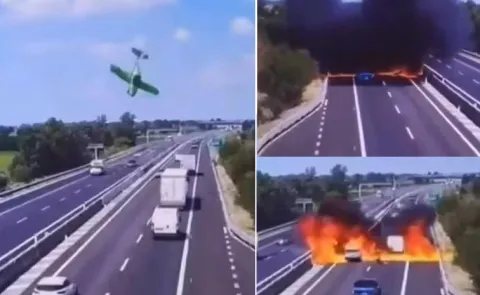 Video Viral: Plane Crashes Into Italian Highway7