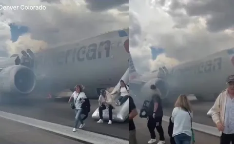 USA Denver Airport Smoke On AA-3023 Flight Runway Before Takeoff