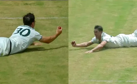 WI vs AUS: Pat Cummins takes a one-handed stunner off his own bowling