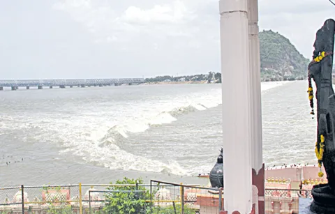 Water is being released downstream at Prakasam Barrage
