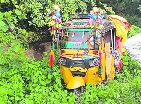 చెట్ల పొదల్లోకి దూసుకెళ్లిన ఆటో