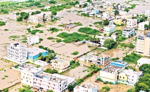 Santoshi Mata Colony area submerged in water on Hunter Road