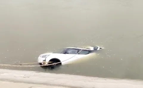Car overturned in Sagar left canal In Suryapet District