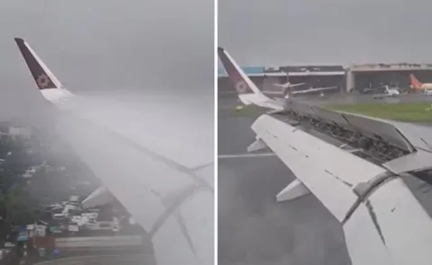 Landing at Mumbai airport midst of heavy rain Video Viral13