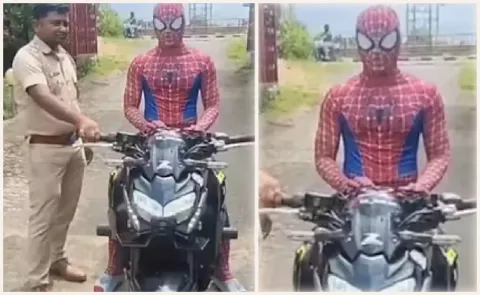Spider Man Goes On Stunt Spray On Bike In Odisha Issued Rs 15000 Fine