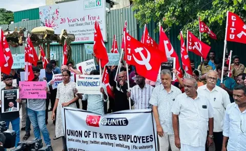 unfolding situation around TCS layoffs by IT labour unions