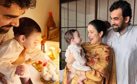 Zaheer khan Sagarika Ghatge Celebrates Ganesh Chaturthi With Son Pics Viral