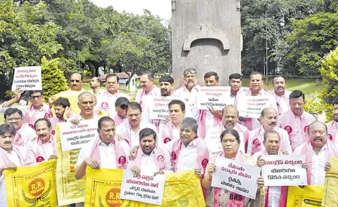 BRS Protest Stages Protest With Empty Urea Bags